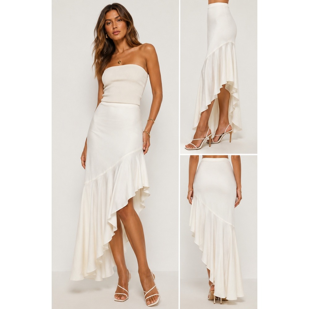 Intermix White Asymmetrical Skirt S High Low Hem Flowy Draped Evening Resort